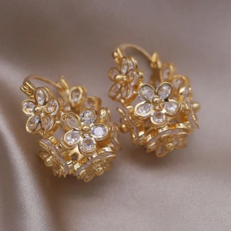 Chelsea Floral Crystal Huggie Earrings