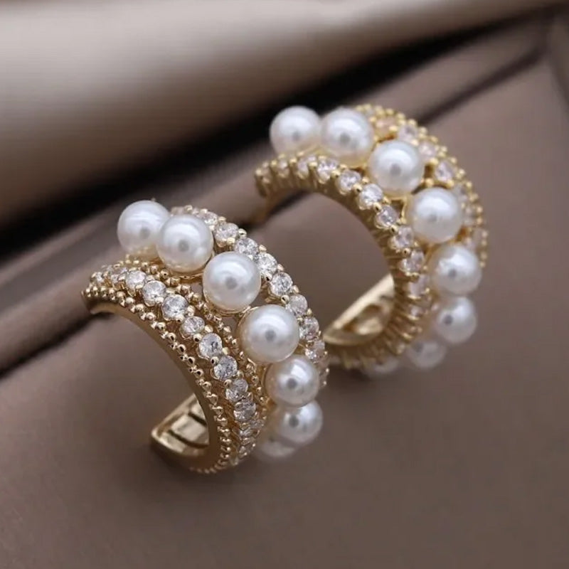 Isabella Pearl Pavé Huggie Earrings