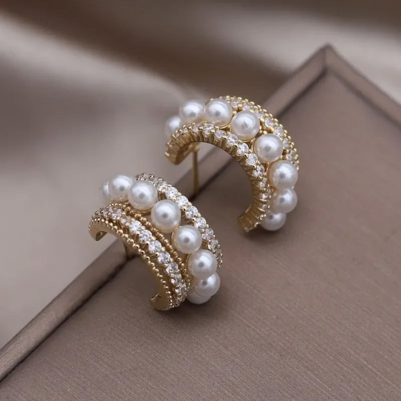 Isabella Pearl Pavé Huggie Earrings