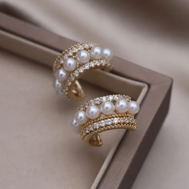Isabella Pearl Pavé Huggie Earrings