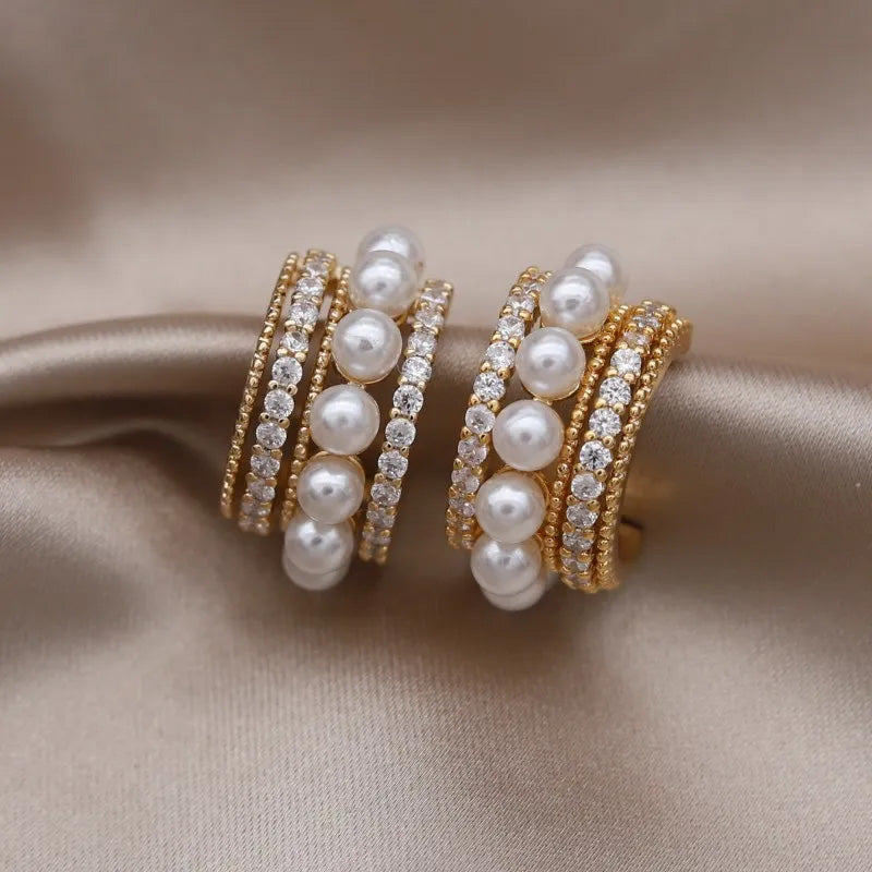 Isabella Pearl Pavé Huggie Earrings