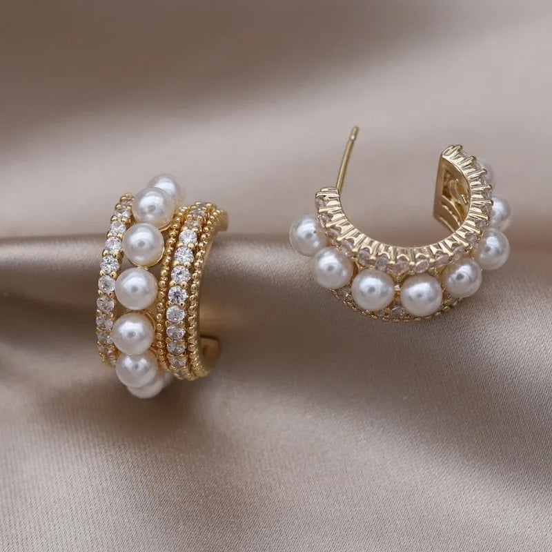 Isabella Pearl Pavé Huggie Earrings